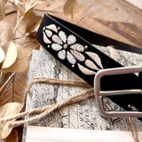Embroidered Floral Print Vegan Leather Belt In Black - Infinity Raine