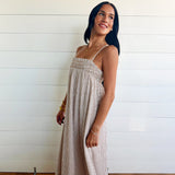 Embroidered Smocked Striped Tunic Maxi Dress In Brown - Infinity Raine