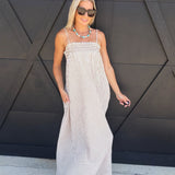 Embroidered Smocked Striped Tunic Maxi Dress In Brown - Infinity Raine
