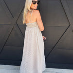 Embroidered Smocked Striped Tunic Maxi Dress In Brown - Infinity Raine