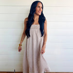 Embroidered Smocked Striped Tunic Maxi Dress In Brown - Infinity Raine