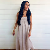 Embroidered Smocked Striped Tunic Maxi Dress In Brown - Infinity Raine