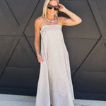 Embroidered Smocked Striped Tunic Maxi Dress In Brown - Infinity Raine