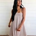 Embroidered Smocked Striped Tunic Maxi Dress In Brown - Infinity Raine