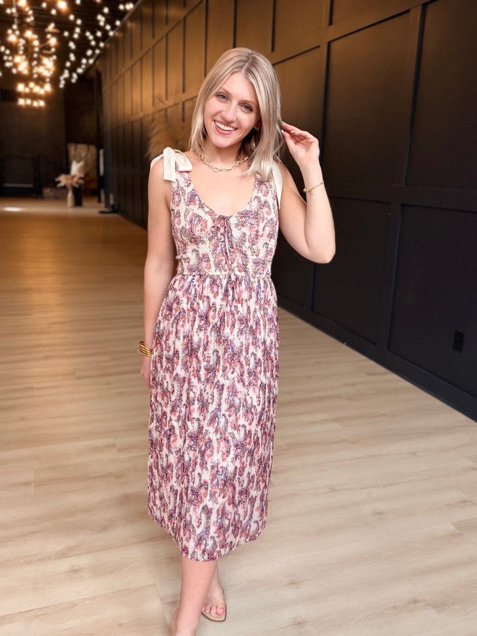 En Province Midi Dress In Multi - Infinity Raine