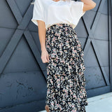 Floral Print Maxi Skirt-Black - Infinity Raine
