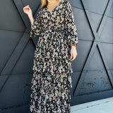 Floral Print Maxi Skirt-Black - Infinity Raine