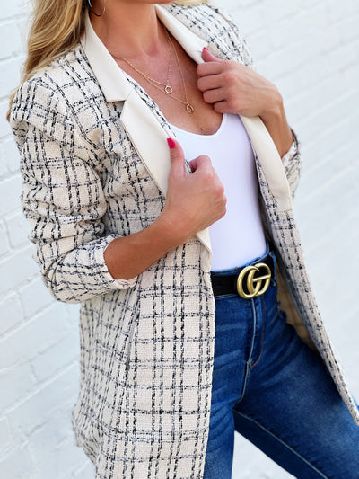 Business Casual Collared Blazer-Natural - Infinity Raine