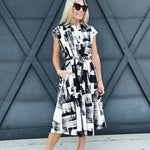 Abstract Print Midi Dress In Cream Black - Infinity Raine