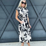 Abstract Print Midi Dress In Cream Black - Infinity Raine