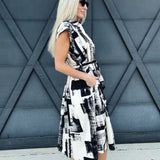 Abstract Print Midi Dress In Cream Black - Infinity Raine