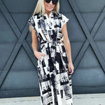 Abstract Print Midi Dress In Cream Black - Infinity Raine