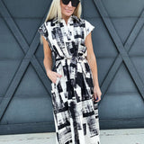 Abstract Print Midi Dress In Cream Black - Infinity Raine
