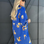 Collared Cheetah Dress-Royal Blue - Infinity Raine