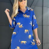 Collared Cheetah Dress-Royal Blue - Infinity Raine