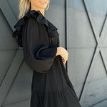 Textured Bubble Sleeve Mini Dress-Black - Infinity Raine