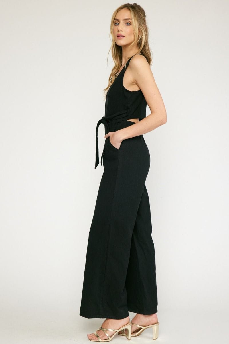 Fashionable Denim V Neck Romper-Black - Infinity Raine