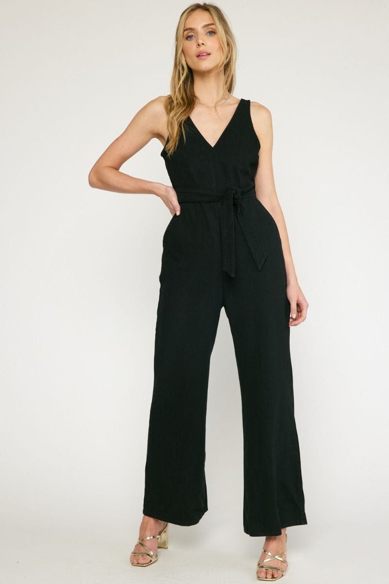 Fashionable Denim V Neck Romper-Black - Infinity Raine