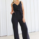 Fashionable Denim V Neck Romper-Black - Infinity Raine