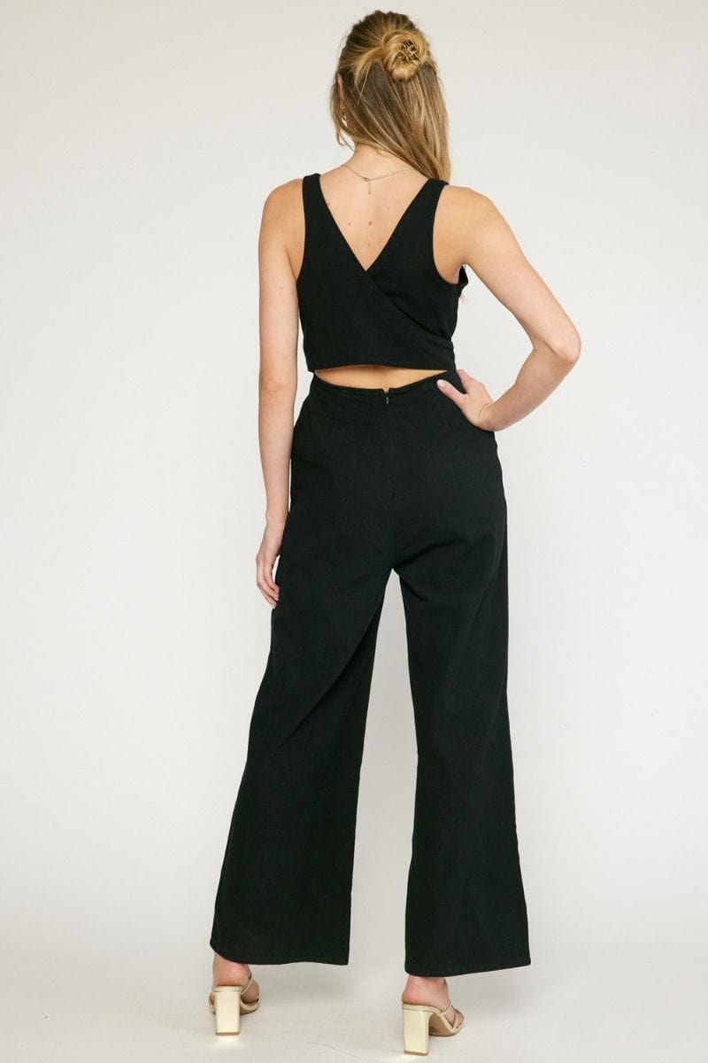 Fashionable Denim V Neck Romper-Black - Infinity Raine