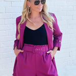 Boss Up High Waisted Shorts With Belt-Dark Orchid - Infinity Raine