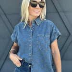Stitched Denim Button Down Top - Infinity Raine
