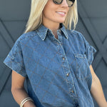 Stitched Denim Button Down Top - Infinity Raine