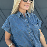 Stitched Denim Button Down Top - Infinity Raine