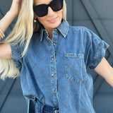 Stitched Denim Button Down Top - Infinity Raine