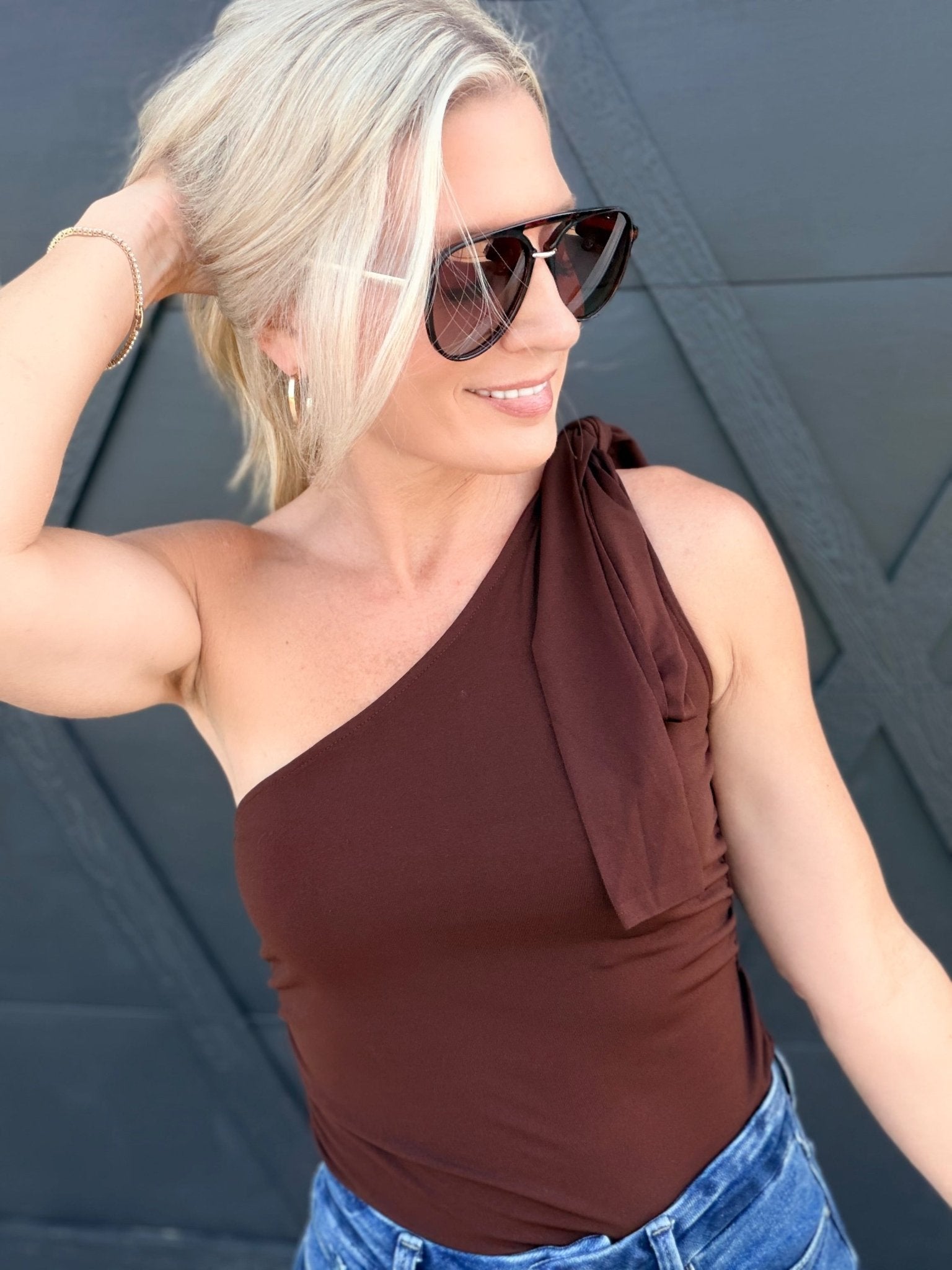 Eve Tie Neck Sleeveless Knit Top In Espresso - Infinity Raine