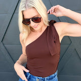 Eve Tie Neck Sleeveless Knit Top In Espresso - Infinity Raine
