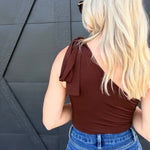 Eve Tie Neck Sleeveless Knit Top In Espresso - Infinity Raine
