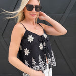 Eyelet Embroidered Cami Top In Black - Infinity Raine