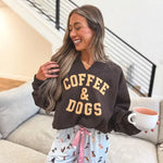 Coffee & Dogs Split Neck Graphic Crewneck In Chocolate - Infinity Raine