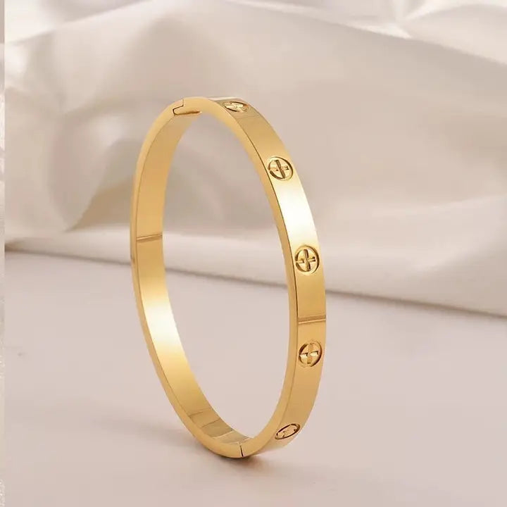 18K Non-Tarnish Waterproof Stainless Steel Bangle In Gold - Infinity Raine