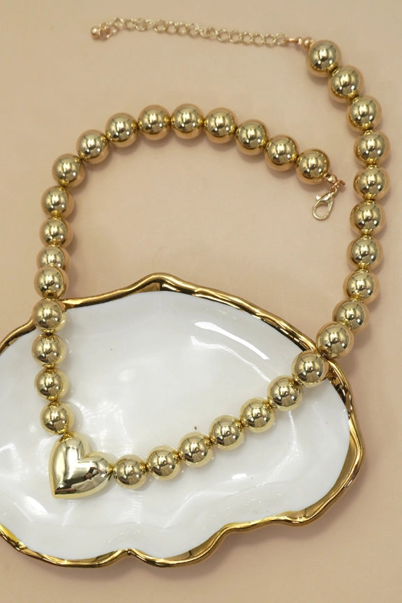Puffy Heart Ball Chain Necklace In Gold - Infinity Raine