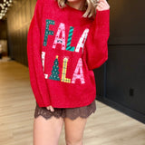 Fa La La Christmas Crew Neck Sweater In Red - Infinity Raine