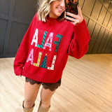 Fa La La Christmas Crew Neck Sweater In Red - Infinity Raine