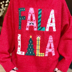 Fa La La Christmas Crew Neck Sweater In Red - Infinity Raine