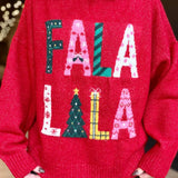 Fa La La Christmas Crew Neck Sweater In Red - Infinity Raine