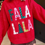 Fa La La Christmas Crew Neck Sweater In Red - Infinity Raine