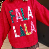 Fa La La Christmas Crew Neck Sweater In Red - Infinity Raine