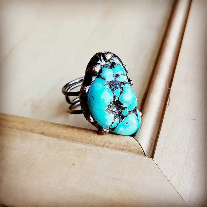Blue Turquoise Ring Set in Antique Copper - Infinity Raine