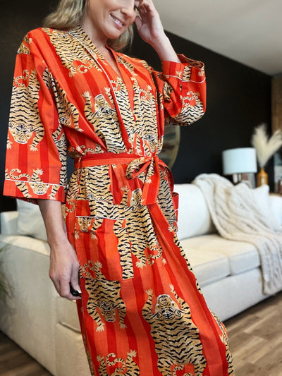 Cotton Kimono Robe-Red - Infinity Raine