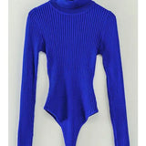 Rib Knit Turtle Neck Bodysuit-Azure Blue - Infinity Raine