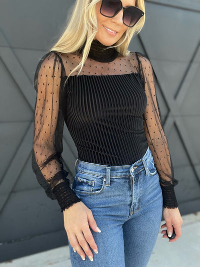 Sheer Dotty Bodysuit-Black - Infinity Raine
