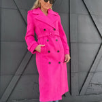 Strong Shoulder Belted Trench Coat-Fuchsia - Infinity Raine