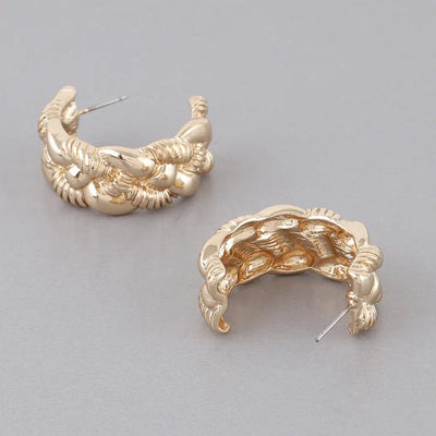 Braided Twist Hoop Earrings-Gold - Infinity Raine