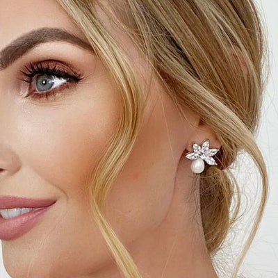 Nicholl Bella Flower and Pearl Earrings-Silver - Infinity Raine