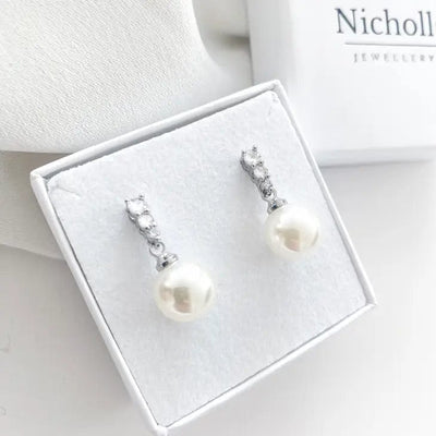 Nicholls Constance Dainty Pearl and Crystal Earrings-Silver - Infinity Raine
